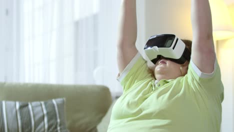 Chubby-Woman-Doing-Yoga-in-VR-Goggles