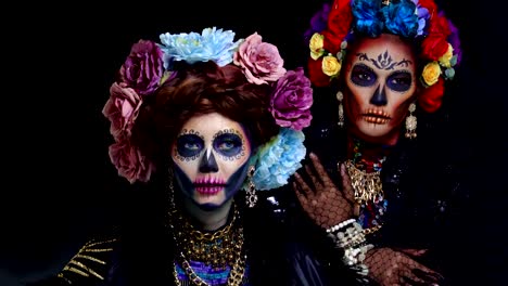 Closeup-portrait-of-female-model-with-a-sugar-skull-makeup