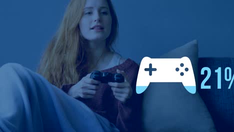 Frau-spielt-Computerspiel-mit-Gamecontroller-Form-im-Vordergrund-4k