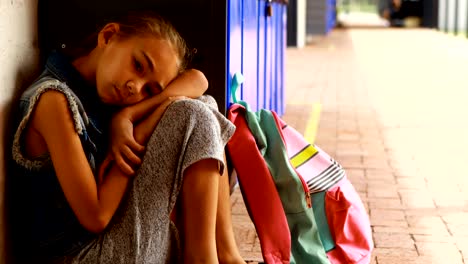 Sad-schoolgirl-sitting-in-locker-room-4k