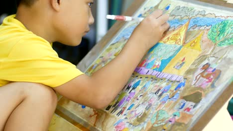 The-Asian-kid-drawing-and-painting-his-art-work