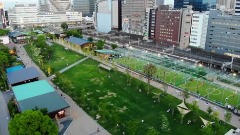 Aerial-of-Soccer-fields-in-the-middle-of-the-city