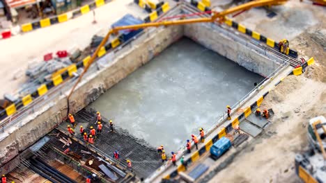 Aerial-große-Baustelle-arbeiten-4K-Time-Lapse-Tilt-Shift