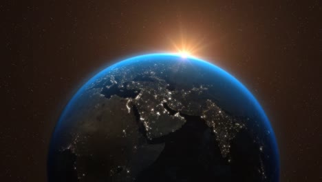 Earth-from-Space-with-Sun-Light-Stars-Day-Night---3D-Animation-4K