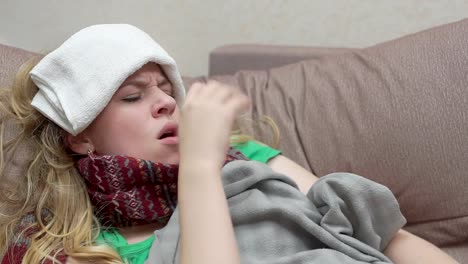 Teenage-girl-coughs,-sore-throat.-She-has-a-cold