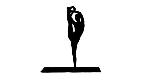 Silhouette-Female-Yoga-Model-Making-Standing-Split-Smiling