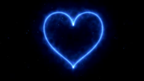 4K-Animation-appearance-blue-energy-Heart-shape-flame-or-burn-on-the-dark-background-and-blue-fire-spark.-Motion-graphic-and-animation-background.