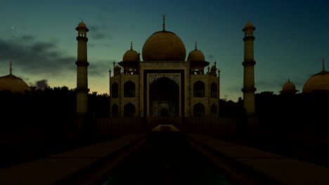 Noche-de-Taj-Mahal-timelapse-día,-alejar