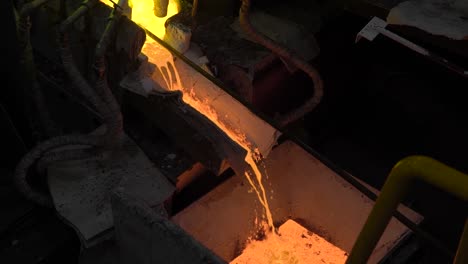 Metallurgical-production.-The-molten-metal-is-pouring-from-the-furnace,-the-hot-liquid-is-very-dangerous