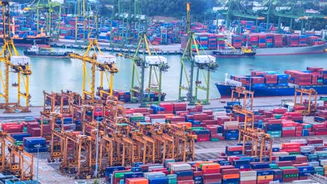 4K,-Time-lapse-of-Industrial-port-with-containers-ship-in-Singapore-city