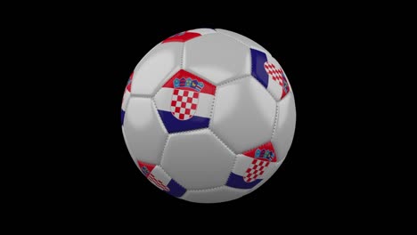 Fußball-mit-Kroatien-Flagge-Farben-dreht-sich-auf-transparenten-Hintergrund,-3D-Rendering,-Prores-4444-mit-alpha-Kanal,-Schleife