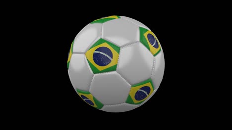 Soccer-ball-with-Brazil-flag-colors-rotates-on-transparent-background,-3d-rendering,-prores-4444-with-alpha-channel,-loop