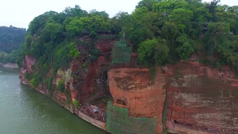 Aerial-view-of-The-Leshan-Giant-Buddha--in-Sichuan-China