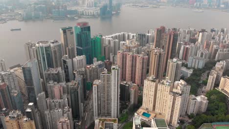 Aerial-drone-shot-of-Hong-Kong-island