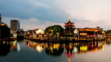 China-Suzhou-City,-Jiangsu-Shan-Tong-Street-night-view.time-lapse-photography