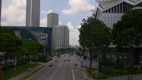 Singapur-Raffles-Ave-Suntec-Einkaufszentrum-Marina-Square-Verkehr-Brücke-Stadtpanorama