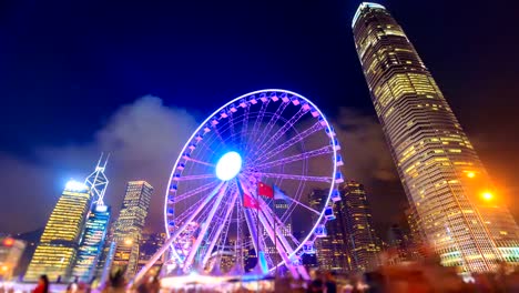 Nacht-Hong-Kong-Beobachtung-Riesenrad-Wahrzeichen-Reisen-Sehenswürdigkeiten-Hong-Kong-4K-Zeitraffer