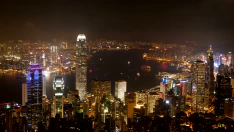 Hong-Kong-Stadt-bei-Nacht,-Blick-vom-The-Peak