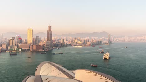 China-al-atardecer-hong-kong-isla-casa-de-ópera-en-la-azotea-panorama-4k-lapso-de-tiempo