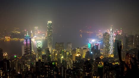 China-Nacht,-die-berühmten-Hong-Kong-Stadt-Aussichtspunkt-der-Gipfel-Panorama-4k-Zeitraffer