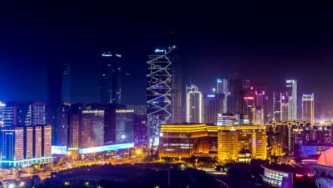 Lapso-de-tiempo-del-paisaje-urbano-en-la-noche-de-Hexi-nanjing-ciudad-nueva,-china