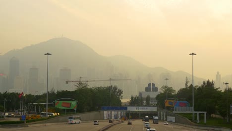 hong-kong-city-sunset-time-traffic-road-bay-panorama-4k-china