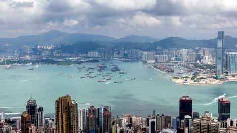 Timelapse-of-Hong-Kong-View-from-the-Mountain-Peak,Aerial-view,Landmark-view,