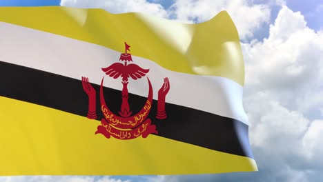 3D-rendering-of-Brunei-flag-waving-on-blue-sky-background-with-Alpha-channel