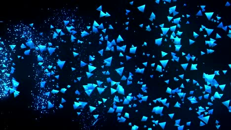 Global-Business-Network,-Blue-Pyramids-on-Black-Background,-Glitter-Animation,