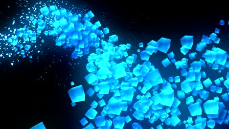 Global-Business-Network,-Blue-Cubes-on-Black-Background,-Glitter-Animation,