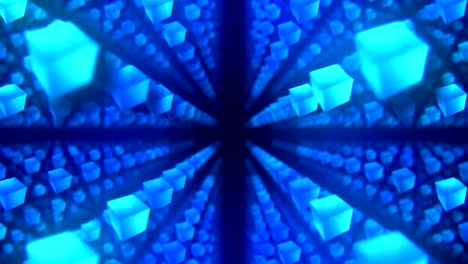 Global-Business-Network,-Blue-Cubes-on-Black-Background,-Loop-Glitter-Animation,