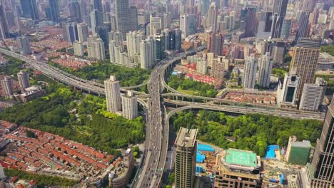 China-shanghai-Sonnentag-Stadtbild-berühmten-Verkehr-Straße-Kreuzung-aerial-Panorama-4k