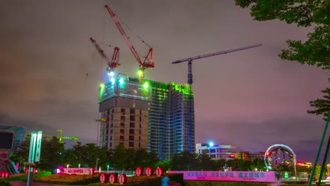 Nacht-Shenzhen-Bau-Top-Bau-Kran-Platz-4k-Zeitraffer-china