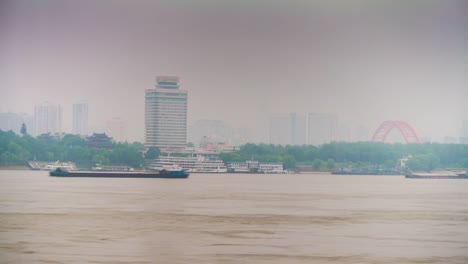 Tageszeit-Wuhan-Yangtze-Fluss-Verkehr-Bucht-Panorama-4-k-Zeit-hinfällig,-china