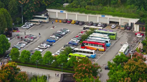 Wuhan-Stadt-Tag-Zeit-Park-Parkplatz-auf-dem-Dach-Panorama-4-k-Zeit-hinfällig,-china