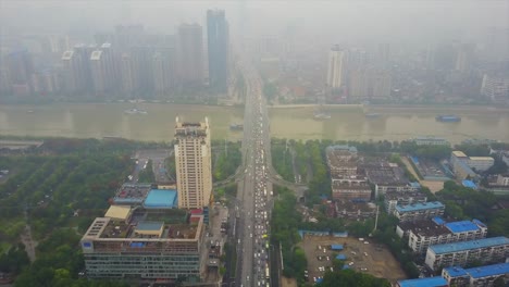 Tag-Zeit-Wuhan-Stadt-berühmten-Verkehr-Brücke-aerial-Panorama-4k-china