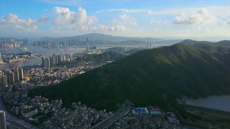 Zhuhai-paisaje-soleado-día-tráfico-carretera-túnel-panorama-aéreo-4k-china