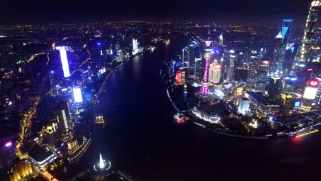 Aerial-View-of-Downtown-Shanghai--at-night-in-China.