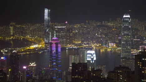 Hong-Kong-en-la-noche-del-pico-de-Victoria,-timelapse