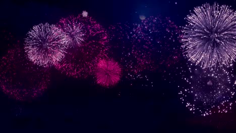 Big-Firecracker-Bursts-In-The-Sky-During-Beautiful-Multiple-shells-streaks-explosion-Celebration-Against-Black-Background-for-birthday,-anniversary,-celebration,-Holiday,-new-year,-Party,-event