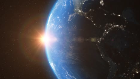 Earth-from-Space-with-Sun-Light-Stars-Day-Night---3D-Animation-4K