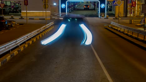 cars-in-queue-at-entrance-in-underground-parking-of-hypermarket-time-lapse