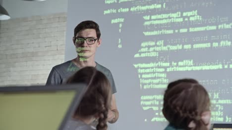 Teacher-Using-Projector-Screen