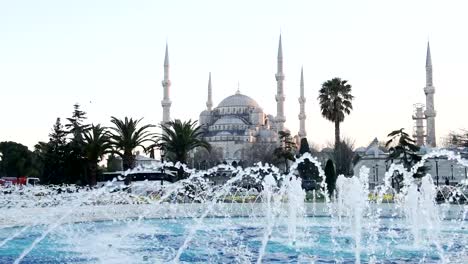 Mezquita-del-Sultán-Ahmed-iluminado-mezquita-azul,-Estambul,-Turquía