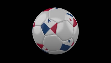 Balón-de-fútbol-con-los-colores-de-la-bandera-de-Panamá-gira-sobre-fondo-transparente,-render-3d,-prores-4444-con-canal-alfa,-lazo