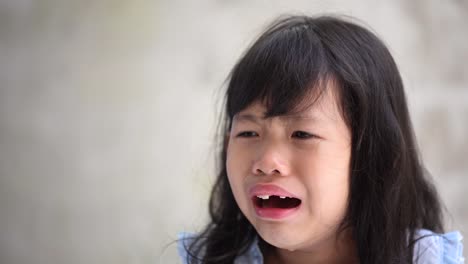 Close-up-of-Asian-Little-girl-crying-with-tears-streaming-down-her-face-from-sadness-situation