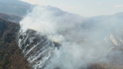 A-moving-aerial-footage-of-thick-smoke-in-the-woods-covering-the-whole-area