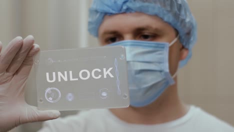 Doctor-uses-tablet-with-text-Unlock