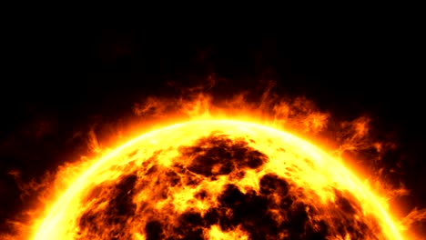 La-superficie-del-sol-en-espacio-muy-caliente-y-la-temperatura-alta.-Se-quema-como-bola-de-fuego-con-la-energía-nuclear,-concepto-de-la-explosión-del-planeta-de-sol-en-fondo-negro