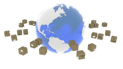 3D-illustration---Videos.--Shipping.-Delivering-goods-that-revolve-around-the-world